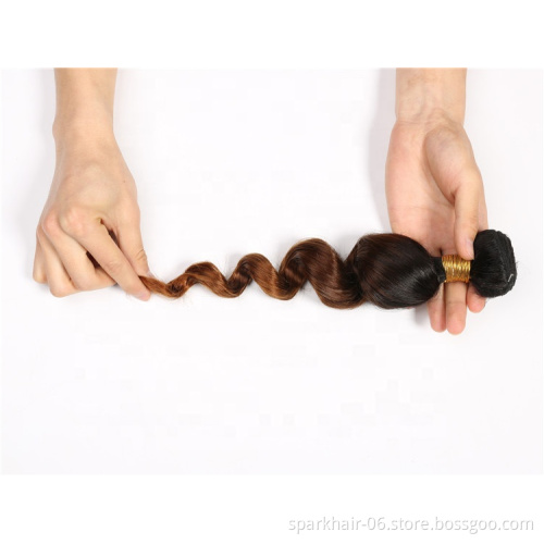 Spark Ombre Brazilian Loose Wave Remy Human Hair Extension, Raw Unprocessed virgin cuticle aligned mink human hair bundles